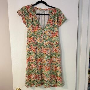 LOFT Floral V-Neck Tiered Summer Dress - Multi